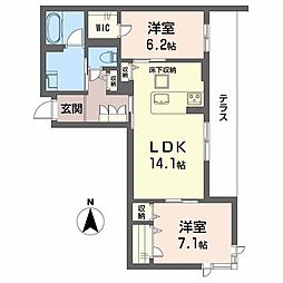 プラート　キアリノ 1階2LDKの間取り