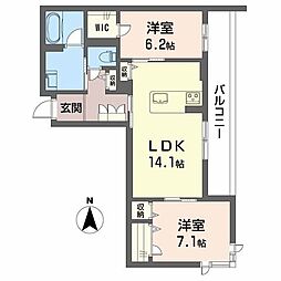 プラート　キアリノ 2階2LDKの間取り