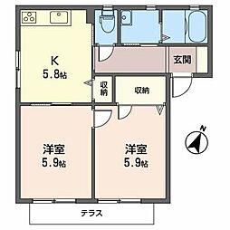 シャーメゾン逆瀬川A 2Kの間取図画像