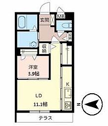 シャーメゾン中山寺2 1LDKの間取図画像