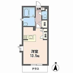 谷上平和荘 1階ワンルームの間取り
