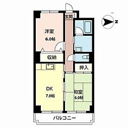 パークサイド御崎 2DKの間取図画像