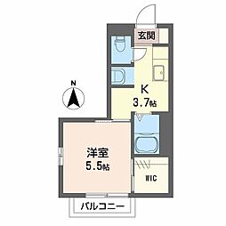 グリーンたちばな1 1Kの間取図画像