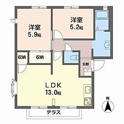 ハイツウッドルA棟 2LDKの間取図画像