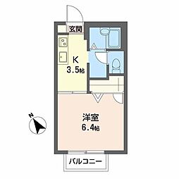 コーポフローラルII 2階1Kの間取り