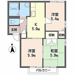 ソレイユ岡崎D棟 2LDKの間取図画像