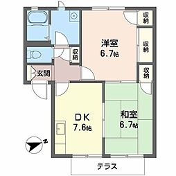 ボン・ジョルノ北六甲 2DKの間取図画像