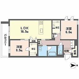 シャーメゾングランレーヴ 2LDKの間取図画像