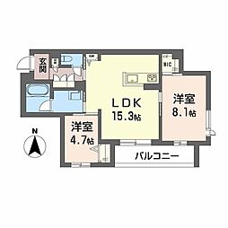 シャーメゾン清華 2LDKの間取図画像