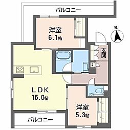 シャーメゾングランベアー 0301 3階2LDKの間取り