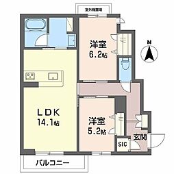 シャーメゾン　レーヴ 3階2LDKの間取り