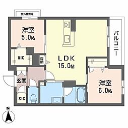 四條畷市米崎町マンション 2LDKの間取図画像