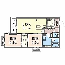 シャーメゾン八戸ノ里 2LDKの間取図画像