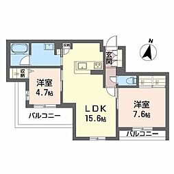 シャーメゾン　爽 3階2LDKの間取り