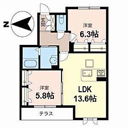シャーメゾン竹城庵 2LDKの間取図画像