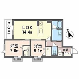 エクラ 庚申堂 2LDKの間取図画像