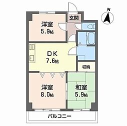 エレナ和歌浦 2階3DKの間取り