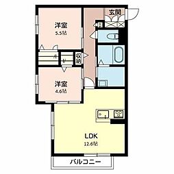 シャーメゾン秋月の杜 2階2LDKの間取り
