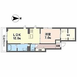 シャーメゾン黒田 2階1LDKの間取り