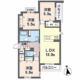 シャーメゾン 伽羅橋 3LDKの間取図画像