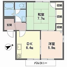 コートハウス星陵A 2DKの間取図画像