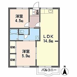 エリオ鹿の子台B 2LDKの間取図画像