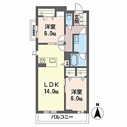 エクレール　ヴェール　シャーメゾン西院 3階2LDKの間取り