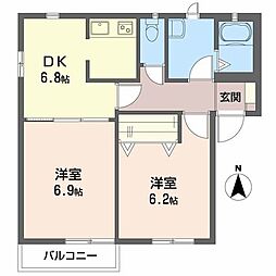 サクラ22 2階2DKの間取り