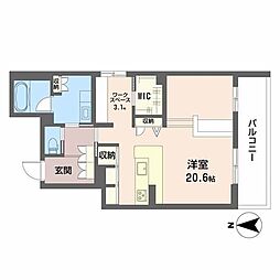 アウスレーゼ御所 3階ワンルームの間取り