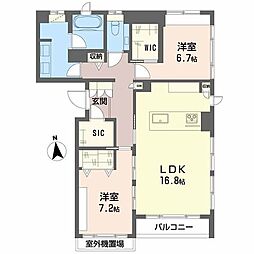 パーチェ三条菊鉾町 2階2LDKの間取り