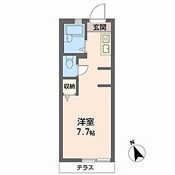 プリムヴェール 1階ワンルームの間取り