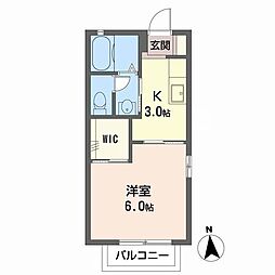 バリュージュ北町 2階1Kの間取り