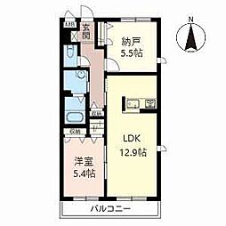 シャーメゾン修学院 2階1SLDKの間取り