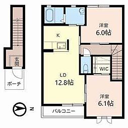 ハピネス石原 2階2LDKの間取り