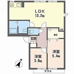 フレグランスタウン大槻Ｄ 1階2LDKの間取り