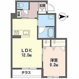 クレーンハピネス 1階1LDKの間取り