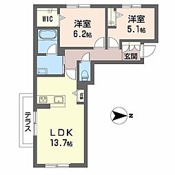 クレーンハピネス 1階2LDKの間取り
