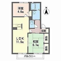 グランブルーＤ 2階2LDKの間取り