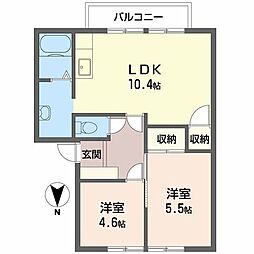 ラフィーネ當麻壱番館 2階2LDKの間取り