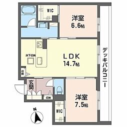 シャーメゾンフゥ 1階2LDKの間取り