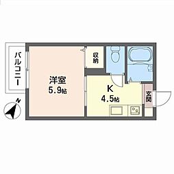 ウエストヒルズ 1Kの間取図画像
