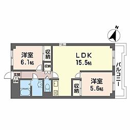 大仁マンション 2LDKの間取図画像