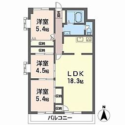 アーチ岡田ビル 3LDKの間取図画像