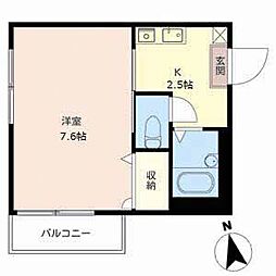 フレグランス池上 1Kの間取図画像