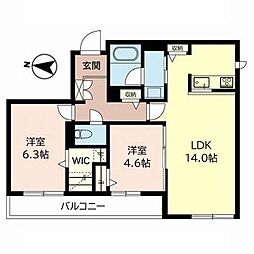 ヴェルビーテ　ヒビキ 2階2LDKの間取り