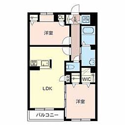 シャーメゾン天理 3階2LDKの間取り