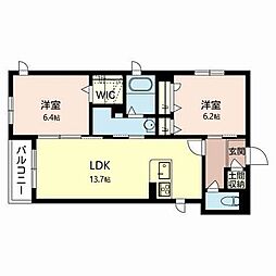 カサベルデ牧野 2LDKの間取図画像