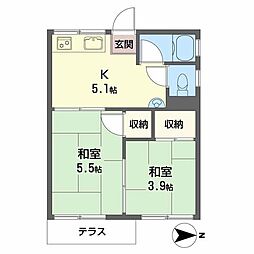 矢田口ハイツ 1階2Kの間取り