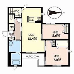ハイライフ出口 2階2LDKの間取り