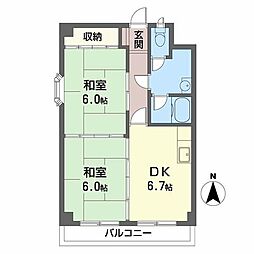 グラン・モントレゥー 2DKの間取図画像